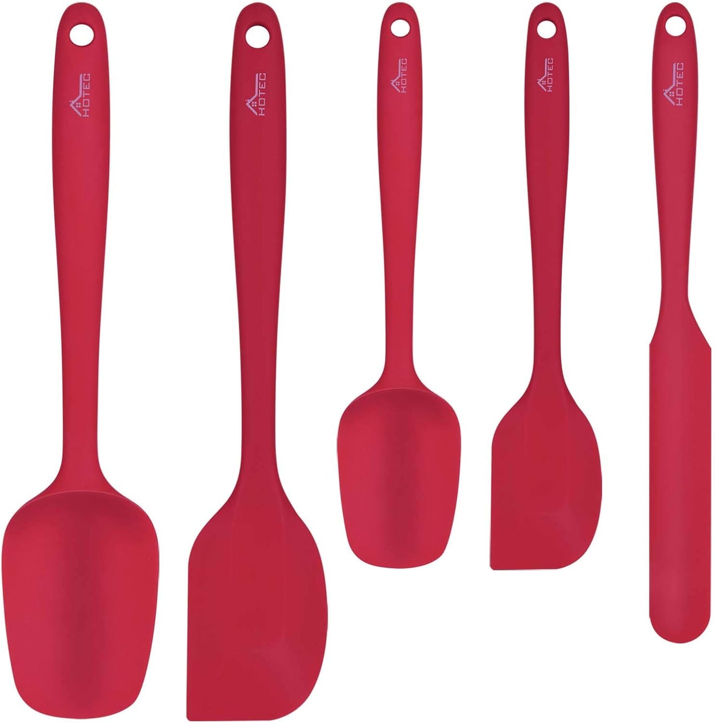 HOTEC 600℉ Heat Resistant BPA-Free Silicone Rubber Spatula Set,Kitchen Cooking Spatulas, Baking, Mixing for Non Stick Cookware, Dishwasher Safe, Set of 5, Khaki