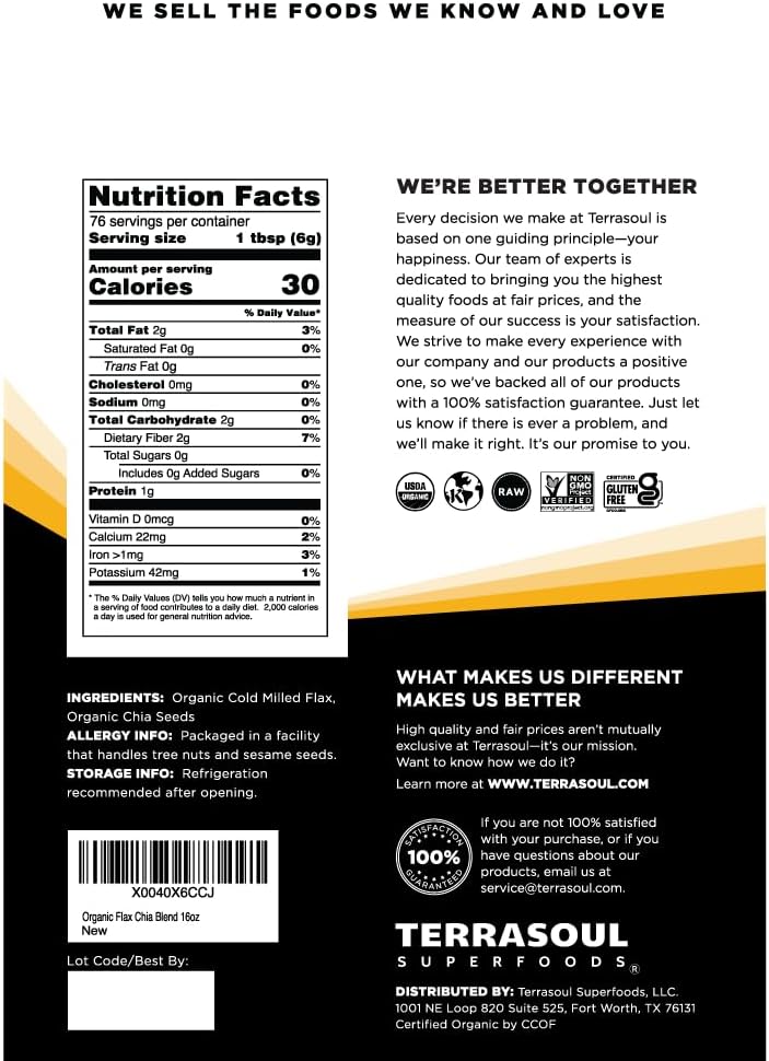 Terrasoul Superfoods Organic Flax Chia Blend, 16 oz - Superseed Boost for Energy & Wellness