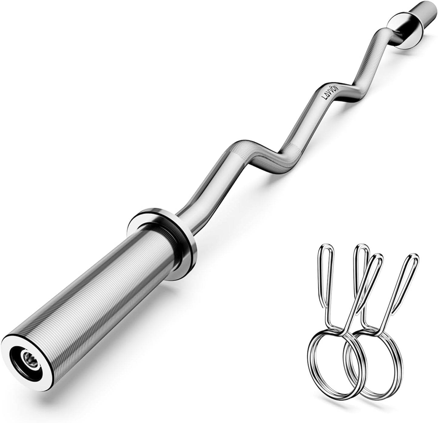 Olympic EZ Curl Barbell Bar - 47" Chrome Curling Bar for Weight Lifting, Squats, Biceps (500lb Capacity)