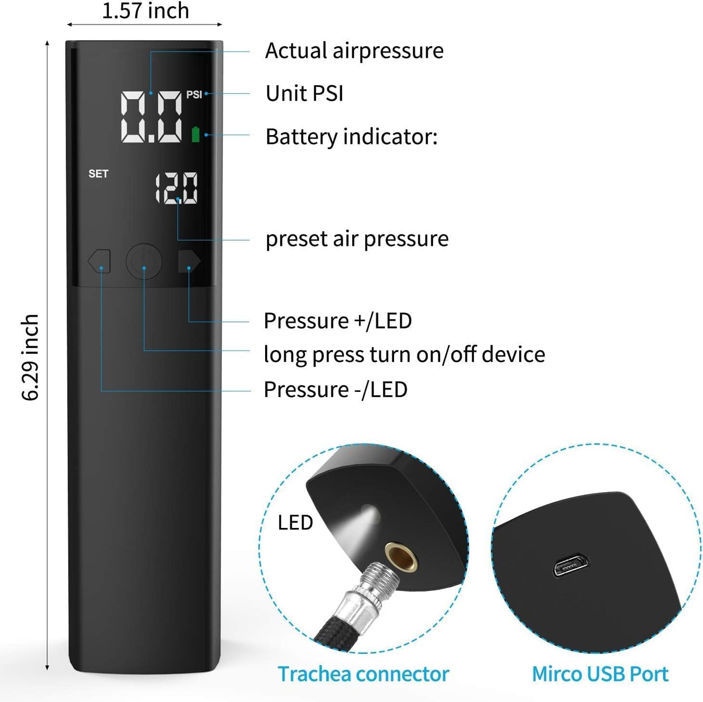Pumteck Electric Ball Pump, Smart Air Pump Portable Fast Ball Inflation with Precise Pressure Gauge and Digital LCD Display for Football Basketball Volleyball Football (2 Pin and 1 Spout)