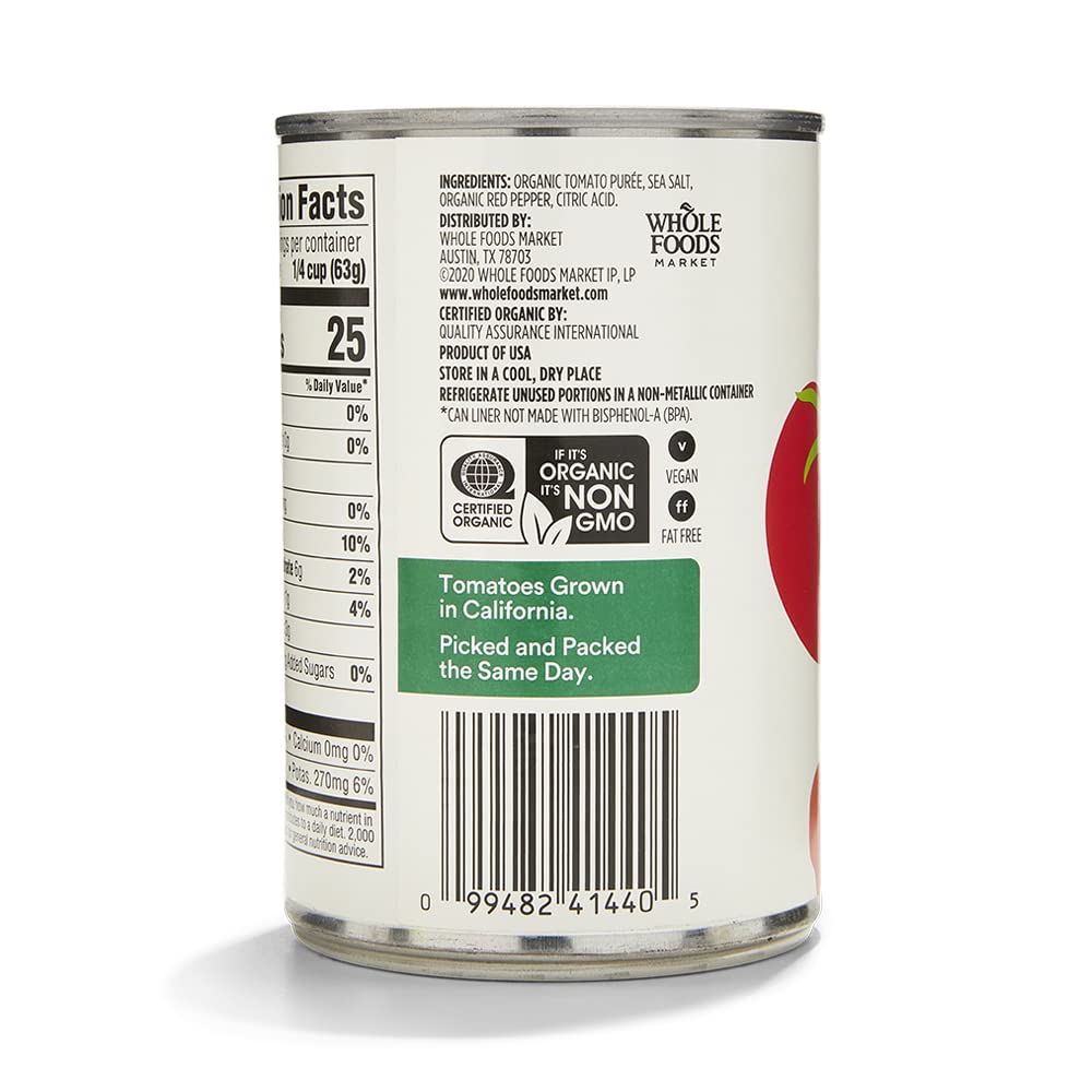 365 by Whole Foods Market Organic Tomato Sauce 15 Ounce Pasta Sauce Base
