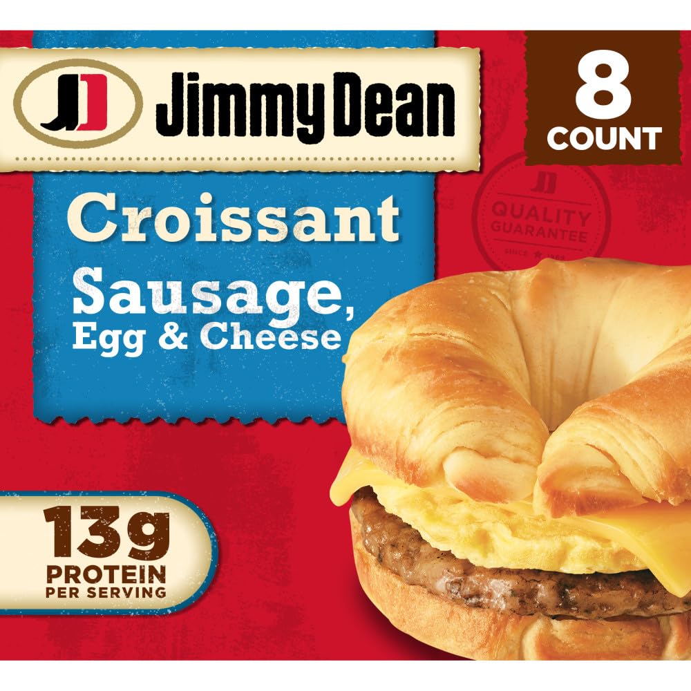 Jimmy Dean Sausage, Egg and Cheese Croissant Breakfast Sandwich, 8 Count Frozen Package