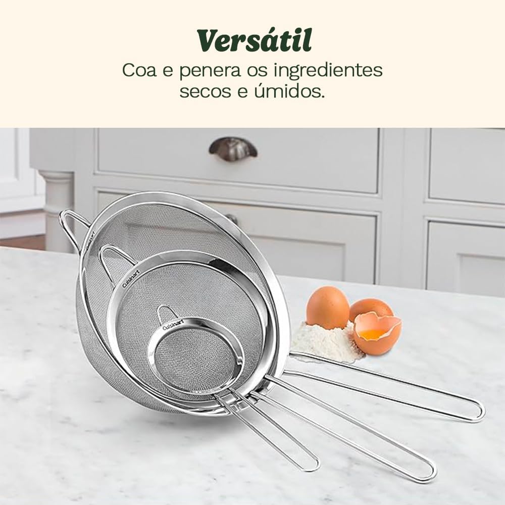 Cuisinart Mesh Strainers, Stainless Steel, Dishwasher Safe, 3-Count | CTG-00-3MS, fine mesh kitchen strainers in 3 sizes, can be used as a pasta strainer, rice strainer, spaghetti strainer