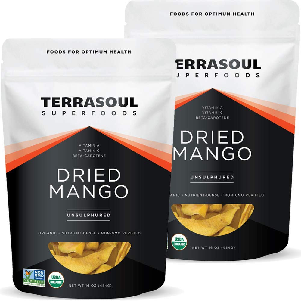 Terrasoul Superfoods Organic Dried Mango Slices, 16 Oz, No-Added Sugar, Gluten-Free, Vegan