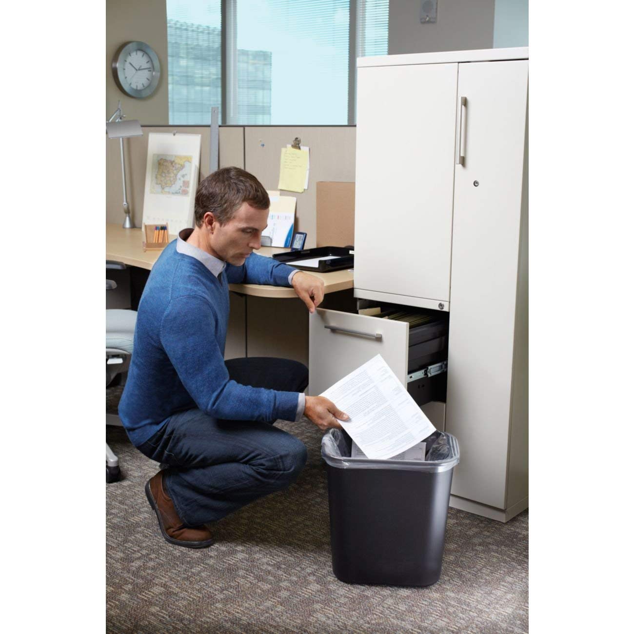 Rubbermaid Commercial Products Wastebasket/Trash Can, 7-Gallon/28-Quart, Black, Plastic, for Bedroom/Bathroom/Office, Fits Under Desk/Sink/Cabinet, Pack of 4