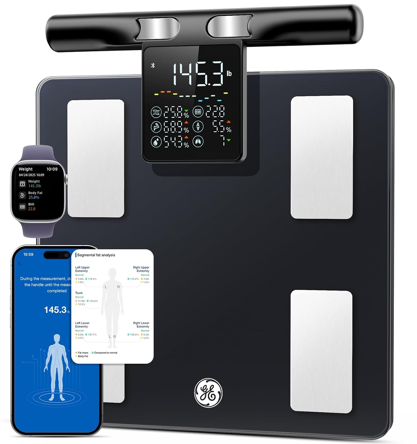 GE Smart Scale Body Weight Monitor with 8-Electrode Body Pod Fat Analysis