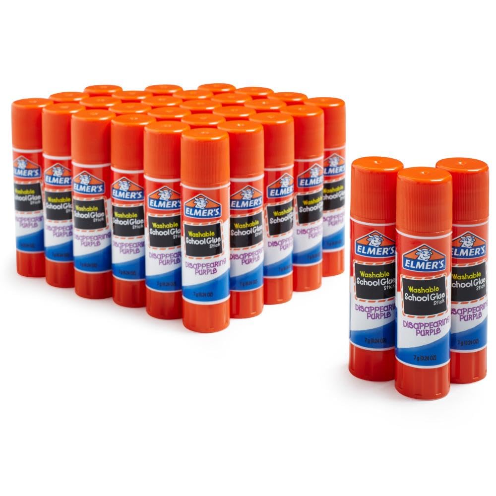 Elmer's Disappearing Purple School Glue Sticks, Washable, 7 Grams, 30 Count - Poster, Vision Board, Back to School, Bulk Pack for Classrooms, #1 Teacher Brand