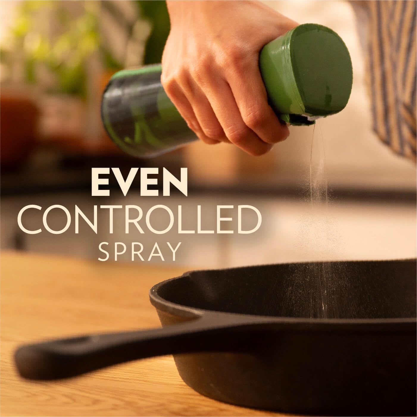 FLAIROSOL OLIVIA SIGNATURE Oil Sprayer for Cooking, 200ml Glass, Green/Gold | Portion control mist for air fryer, salad, BBQ, refillable & reusable, fine mist olive oil kitchen sprayer, anti-drip