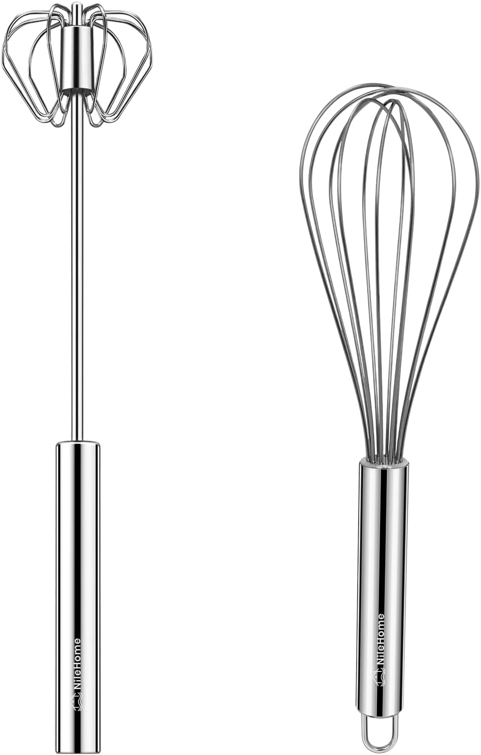 NileHome Stainless Steel Whisk Set 8" 10" 12" Kitchen Whisk Balloon Whisk Kitchen Wisk Wire Whisks for Cooking, Whisking, Blending, Beating, Stirring-3 Pack…