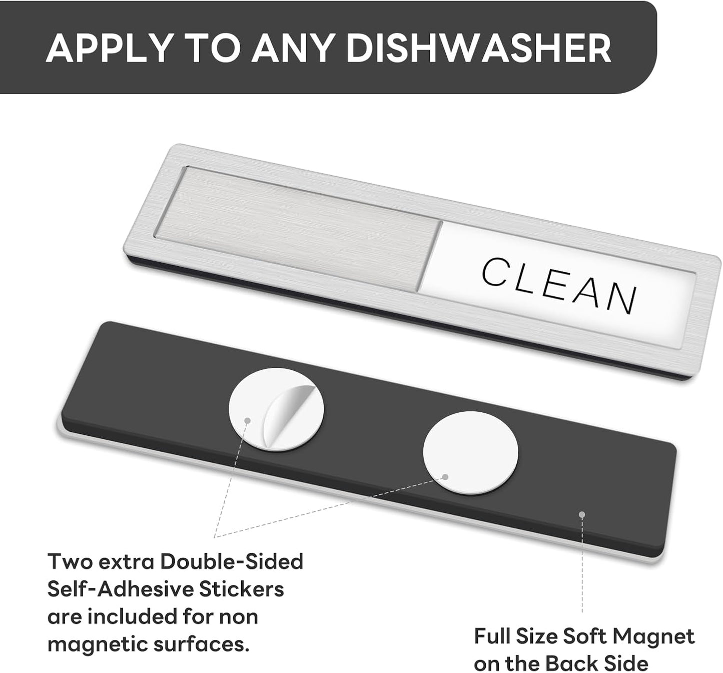 KitchenTour Dishwasher Magnet Clean Dirty Sign, Premium Stainless Steel Clean Dirty Magnet for Dishwasher Funny, Strong Magnet Non-Scratch Dishwasher Sign Kitchen Decor and Accessories