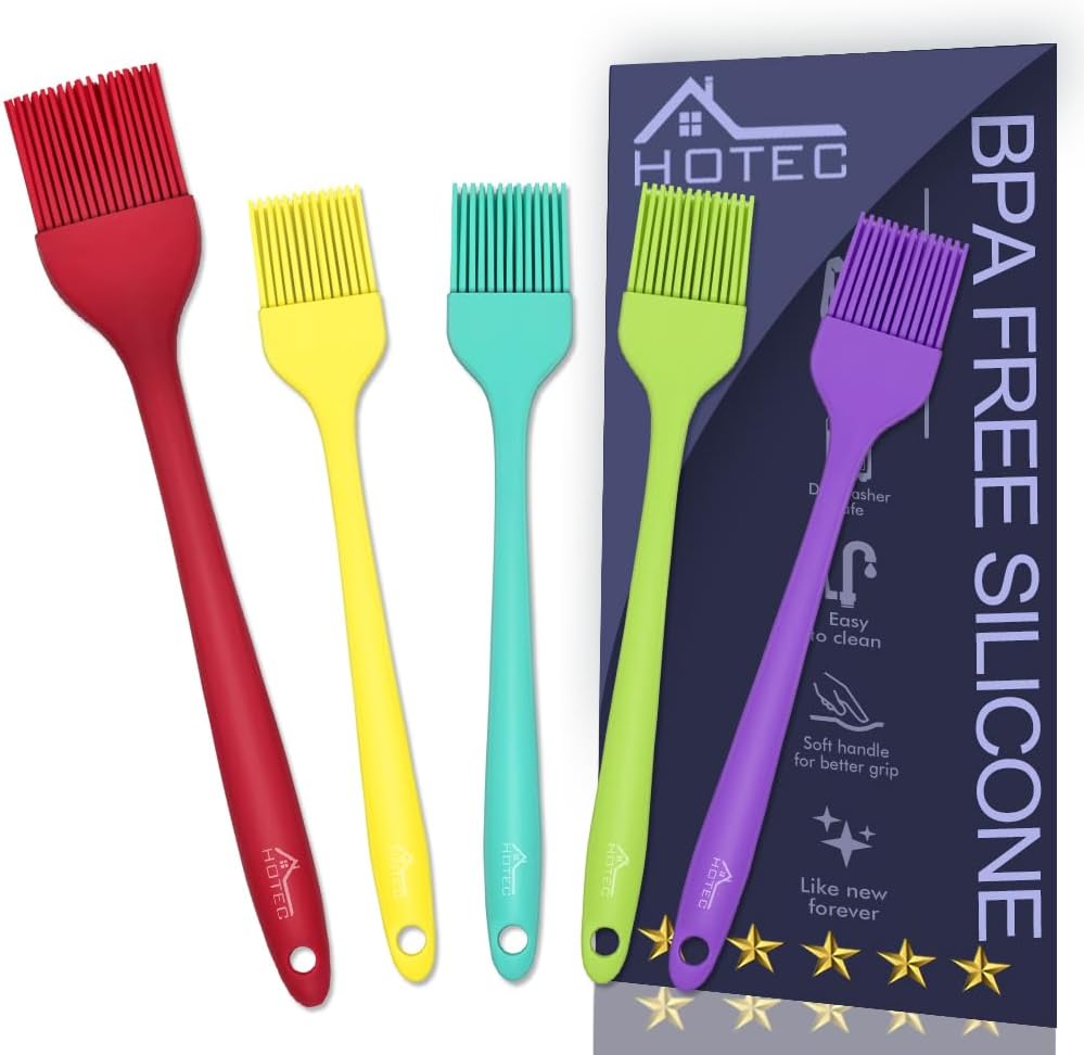 HOTEC 600℉ Heat Resistasnt Basting Brushes, BPA Free Silicone Pastry Brush, Spread Oil Butter Sauce Marinades for BBQ Grill Barbecue Baking Kitchen Cooking Dishwasher Safe (Black 2)