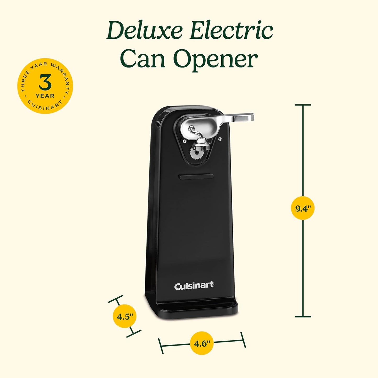 Cuisinart Electric Can Opener, One-Touch Operation, Nonslip Base, Black | CCO-50BKN, ideal electric can opener for seniors with magnetic lid holder, one-touch design, nonslip base & detachable lever