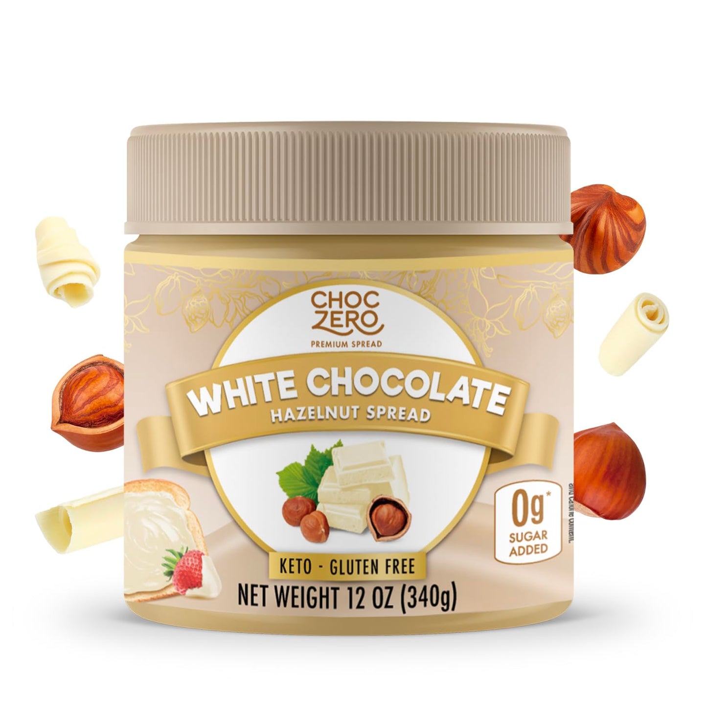 ChocZero Milk Chocolate Hazelnut Spread, No Added Sugar, Gluten Free, Keto Friendly, 12 oz Jar