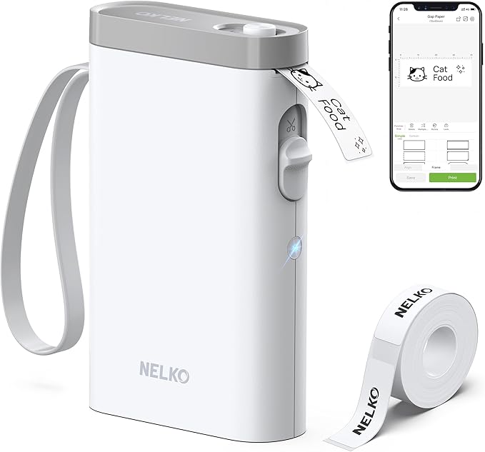 Nelko Label Maker Machine with Tape, P21 Bluetooth Label Printer, Wireless Mini Label Makers with Multiple Templates for Organizing Office Home, White