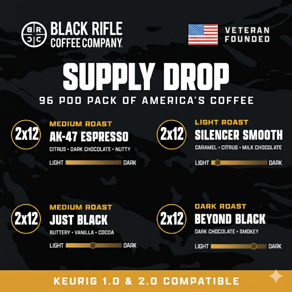Black Rifle Coffee Company Supply Drop Variety Pack, 96 Count K Cups, 4 Blends
