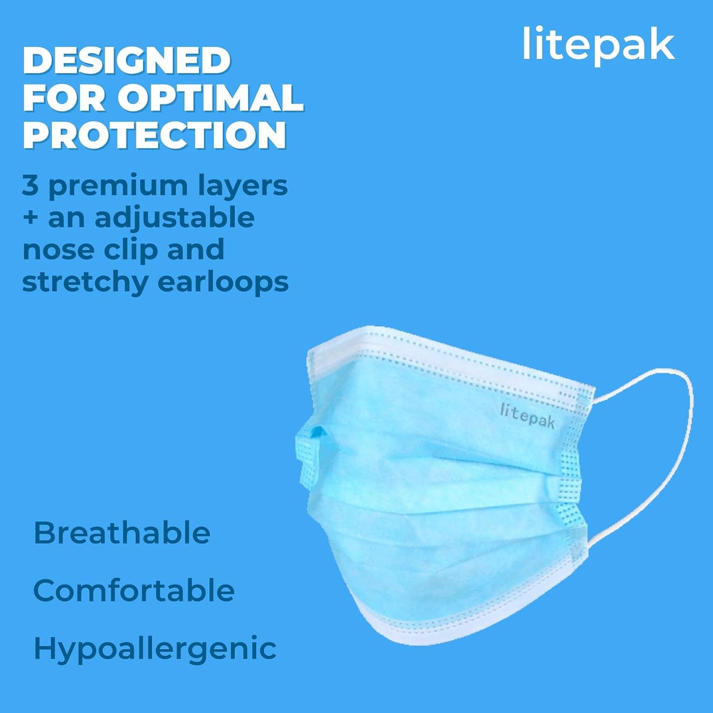 Litepak 2,000 Disposable Face Masks - Breathable Blue Face Masks