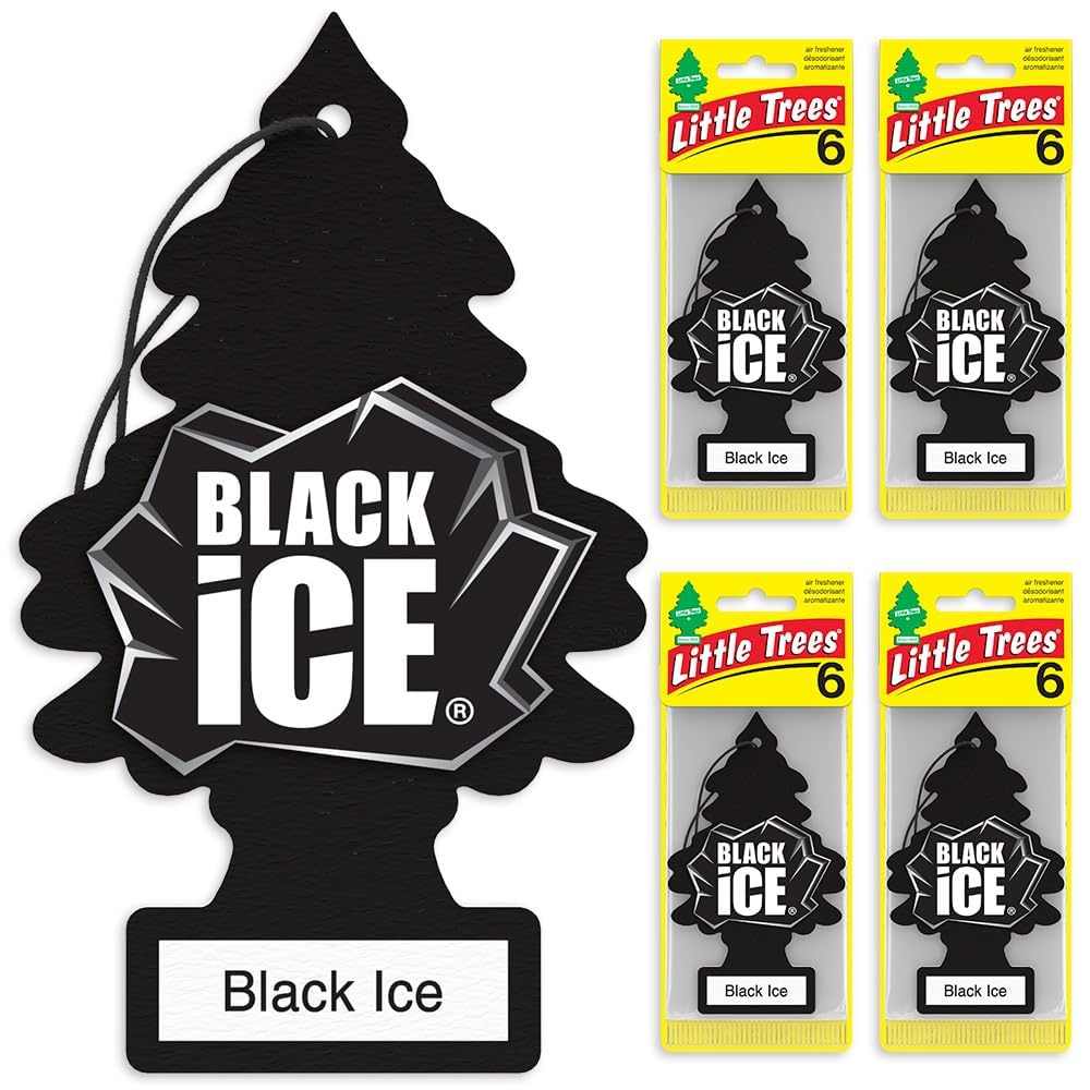 LITTLE TREES Car Air Freshener | Hanging Tree Provides Long Lasting Scent for Auto and Home | Black Ice, 24 Air Fresheners