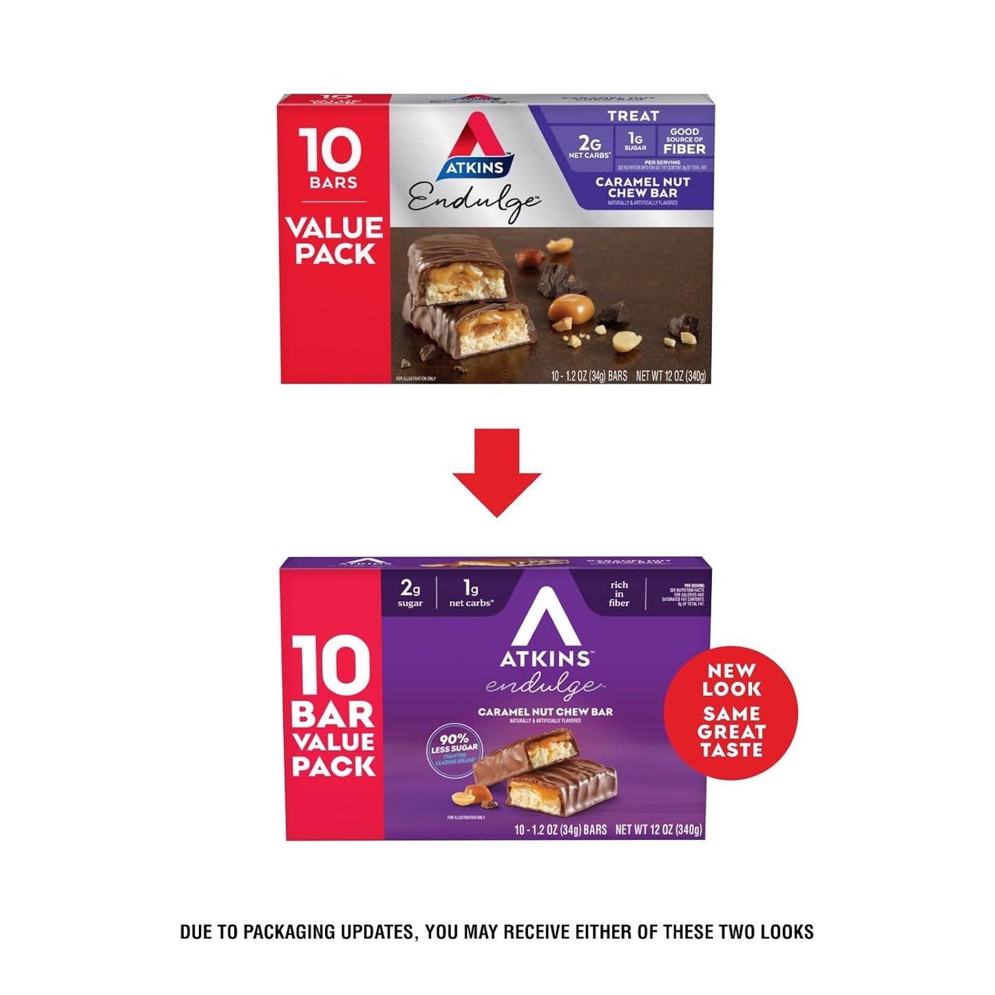 Atkins Endulge Caramel Nut Chew Bar, Low Sugar Snack, 10 Count