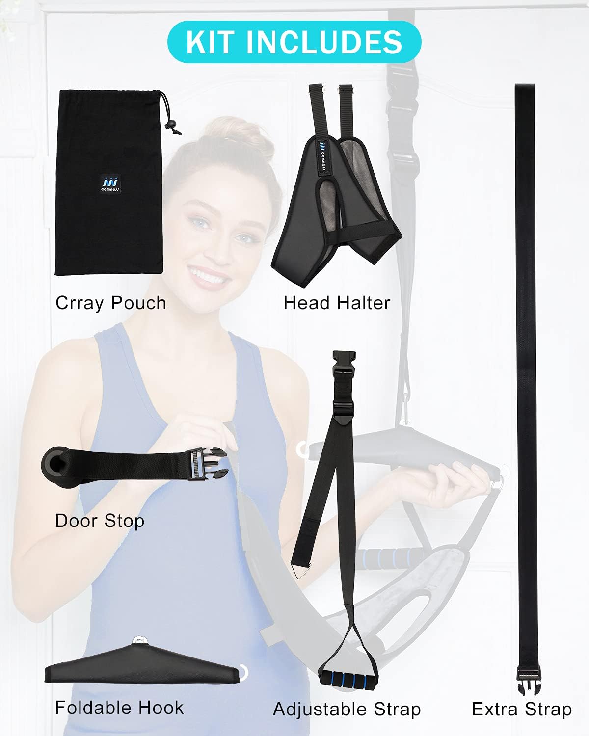 comness cervical neck traction device over door for home use portable neck stretcher