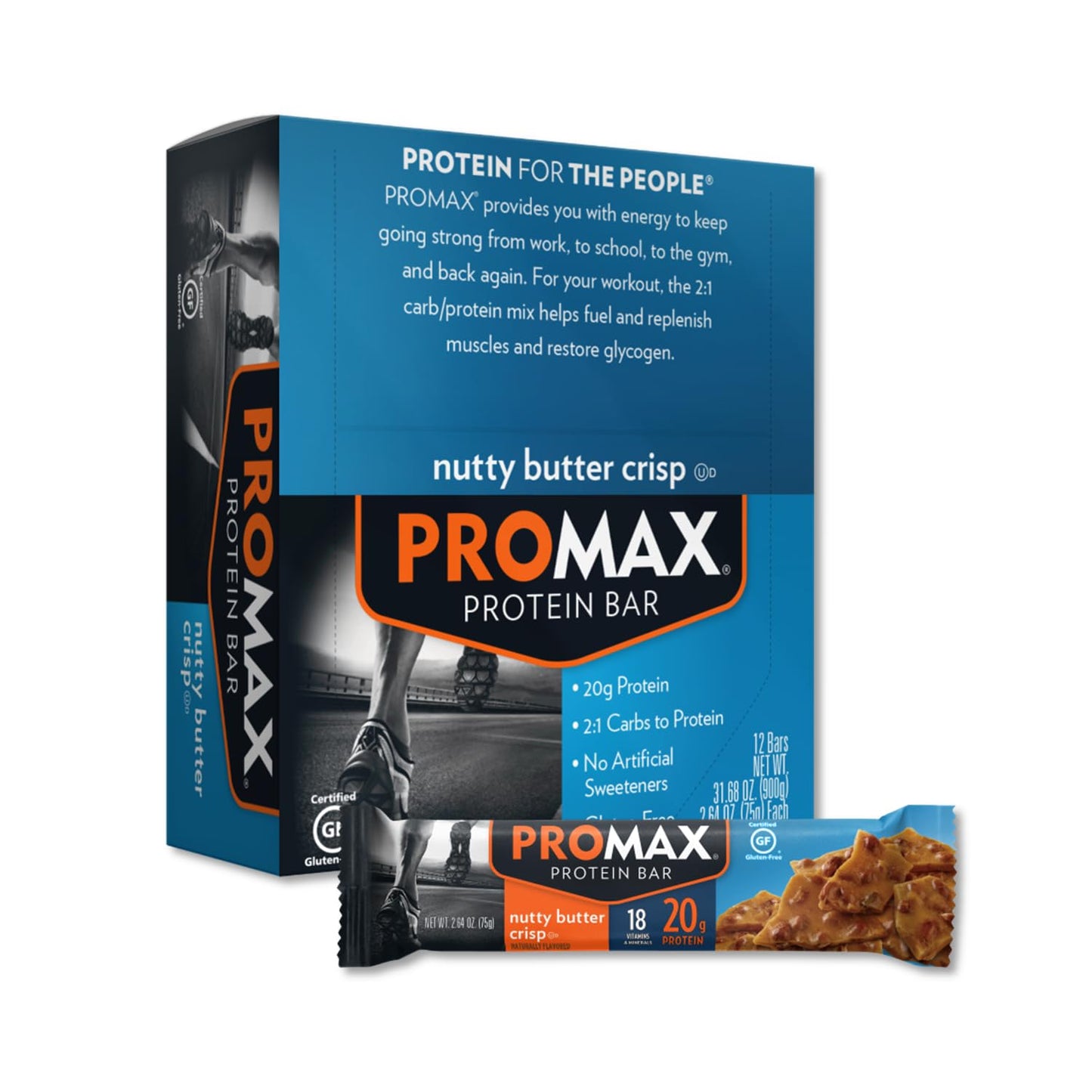 Promax Chocolate Chip Cookie Dough Protein Bar, 20g Protein, Gluten Free, 12 Count