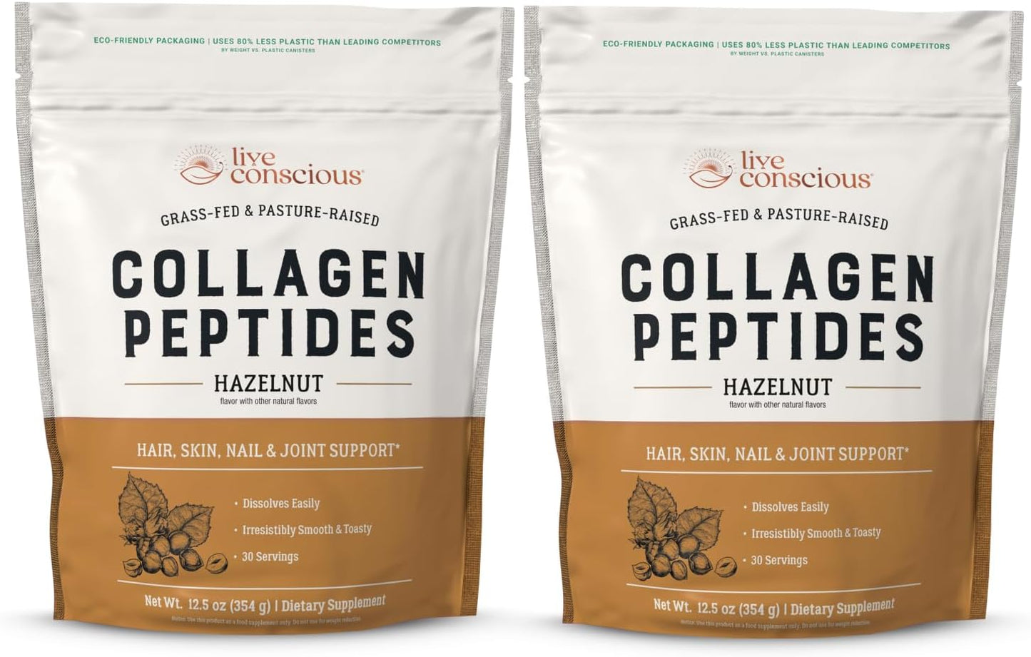 Live Conscious Collagen Peptides Powder - Chocolate Collagen Powder - Hair, Skin, Nail, and Joint Support - Type I & III Grass-Fed Collagen Supplements for Women and Men - 30 Servings - 15oz