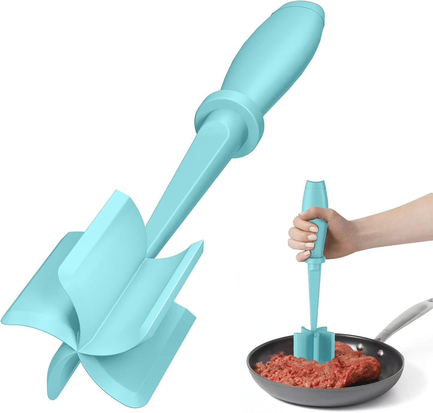 PGYARD Meat Chopper Hamburger Grinder, Kitchen Smasher for Ground Beef | Heat Resistant, 5 Blade, Burger Grinder Nylon Potato Mix Tool, Meat & Poultry Tenderizers, Dishwasher Safe, Green