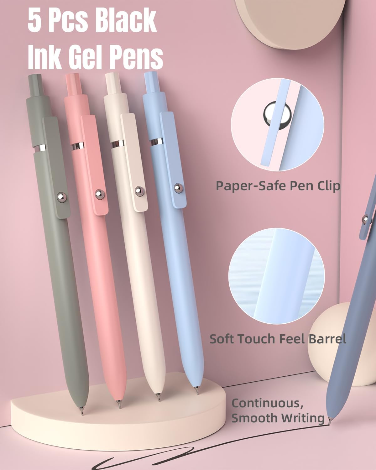 Four Candies 39 PCS Aesthetic School Supplies with Cute Pen Case, 12 Pastel Highlighters, 5 Black Ink Gel Pens, 6 Mechanical Pencils Set for Students Stationary College Essentials (Pink)