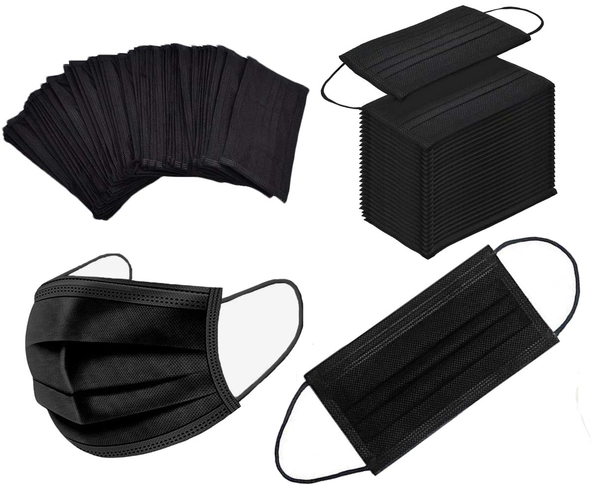 NNPCBT 100PCS 3 Ply Black Disposable Face Mask Filter Protection