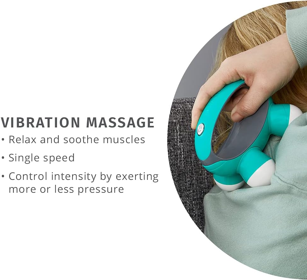 HoMedics Quatro Mini Hand-Held Vibration Massager with 4 Nodes, Battery-Operated