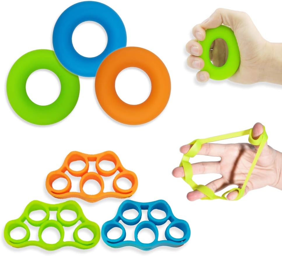 Hand Grip Strengthener, Finger Exerciser, 6-Pc Set, Silicone