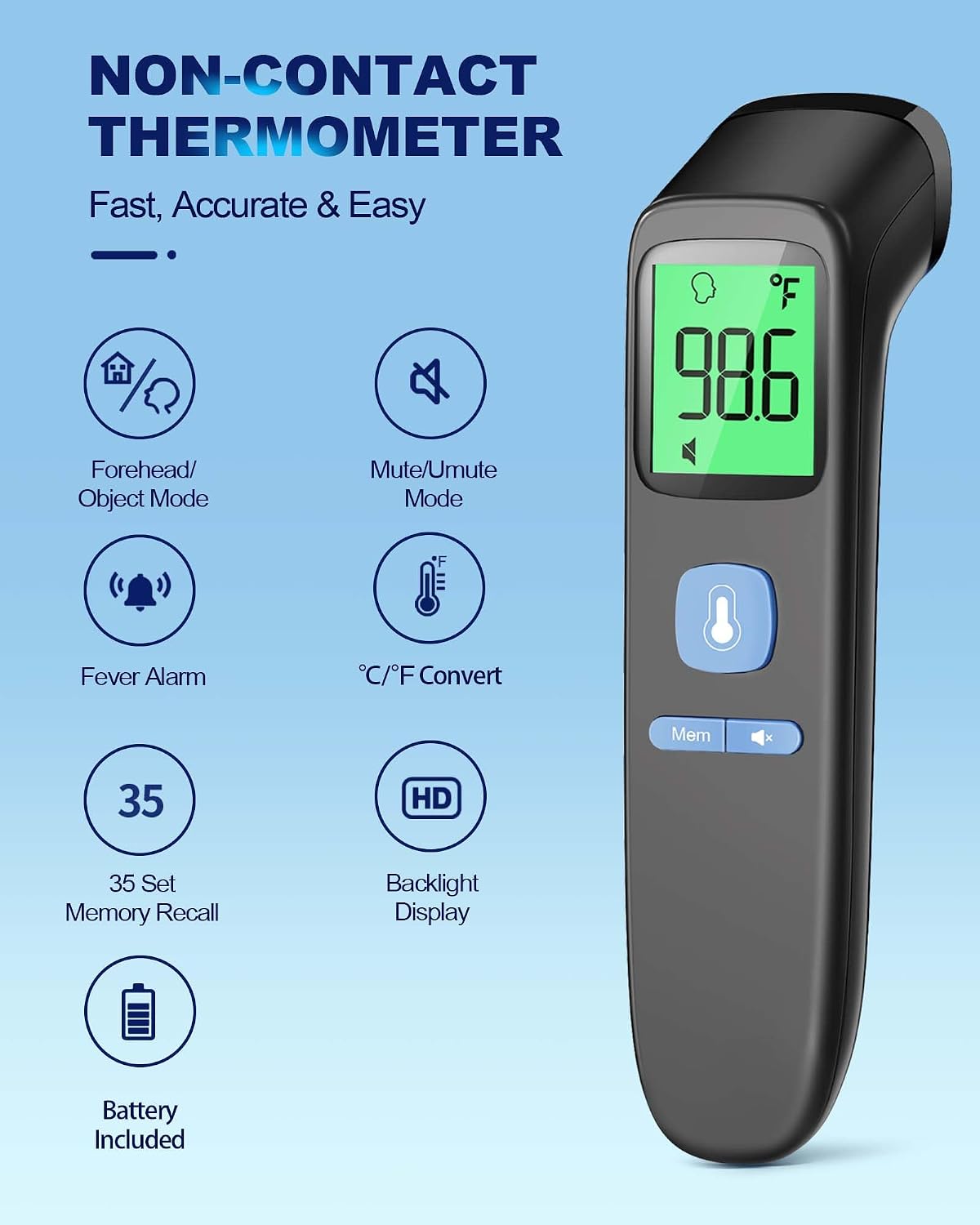 Anmeate No-Touch Forehead Thermometer for Adults and Kids
