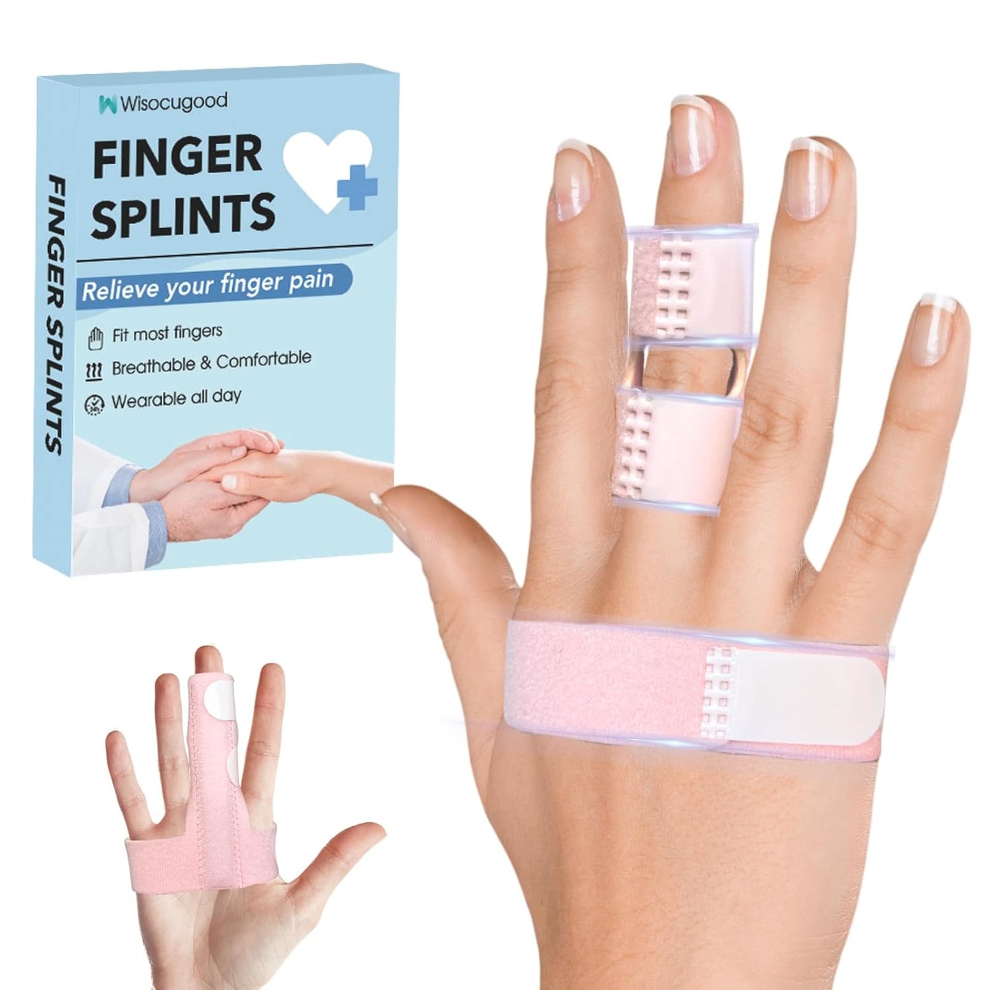 Finger Splint, Adjustable Finger Brace for Index, Middle, Ring Fingers, Pain Relief and Support
