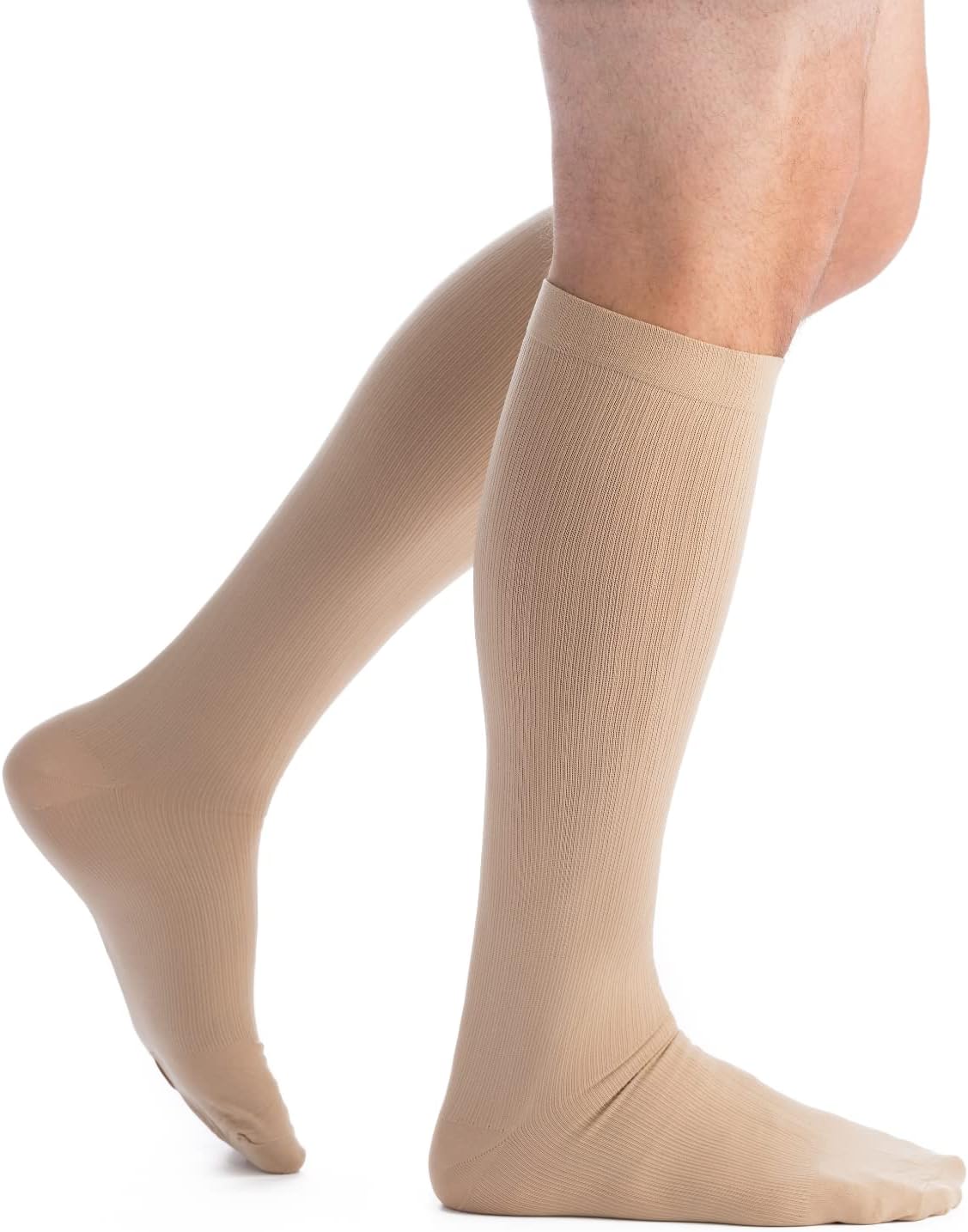 EvoNation Men's USA Made 20-30 mmHg Knee High Compression Socks Tan Large