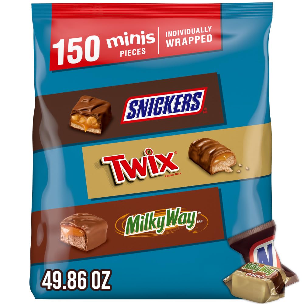 SNICKERS, TWIX, & MILKY WAY Minis Chocolate Candy Bars Variety Pack, 150 Ct Bulk Bag