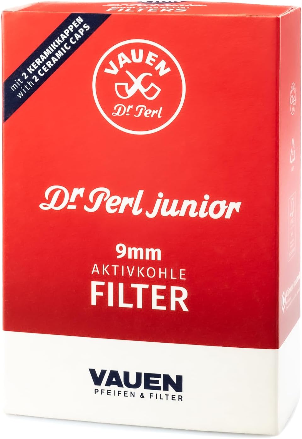Vauen Dr. Perl Junior 9mm Activated Carbon Pipe Filters, 100 Pack