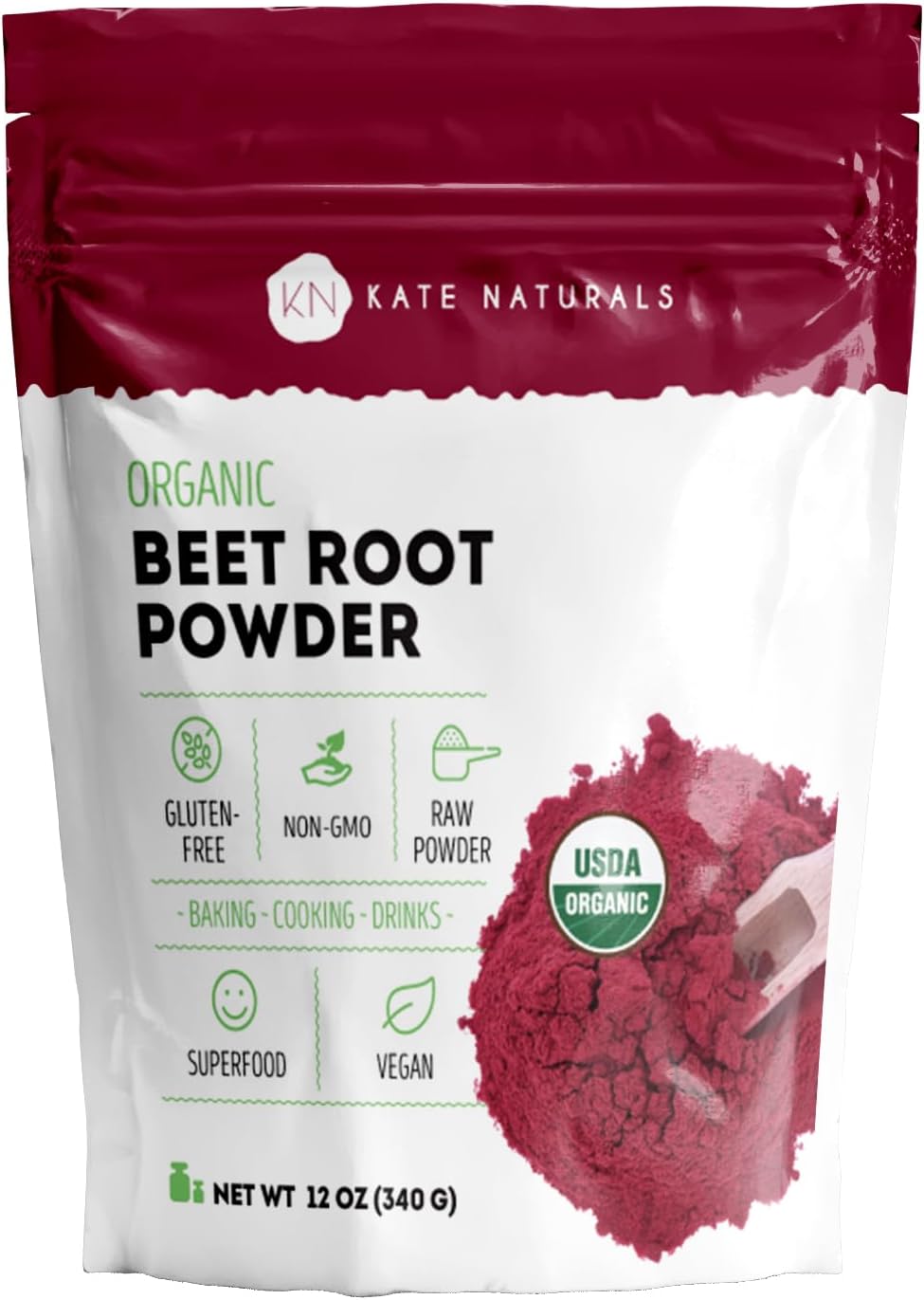 Kate Naturals Organic Beet Root Powder for Smoothies, Baking & Juice. Raw Beetroot Superfood & Natural Red Food Coloring (8oz, Non-GMO, Earthy Flavor)