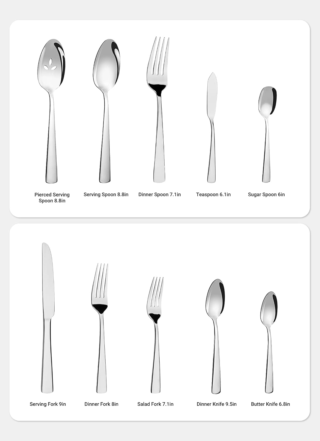 45-Piece Stainless Steel Silverware Set for 8, Dishwasher Safe | For Home, Restaurant & Travel, Heavy-Duty 45pc Set, Includes 8 Steak Knives, Mirror-Polished & Rust-Proof, Ergonomic Design