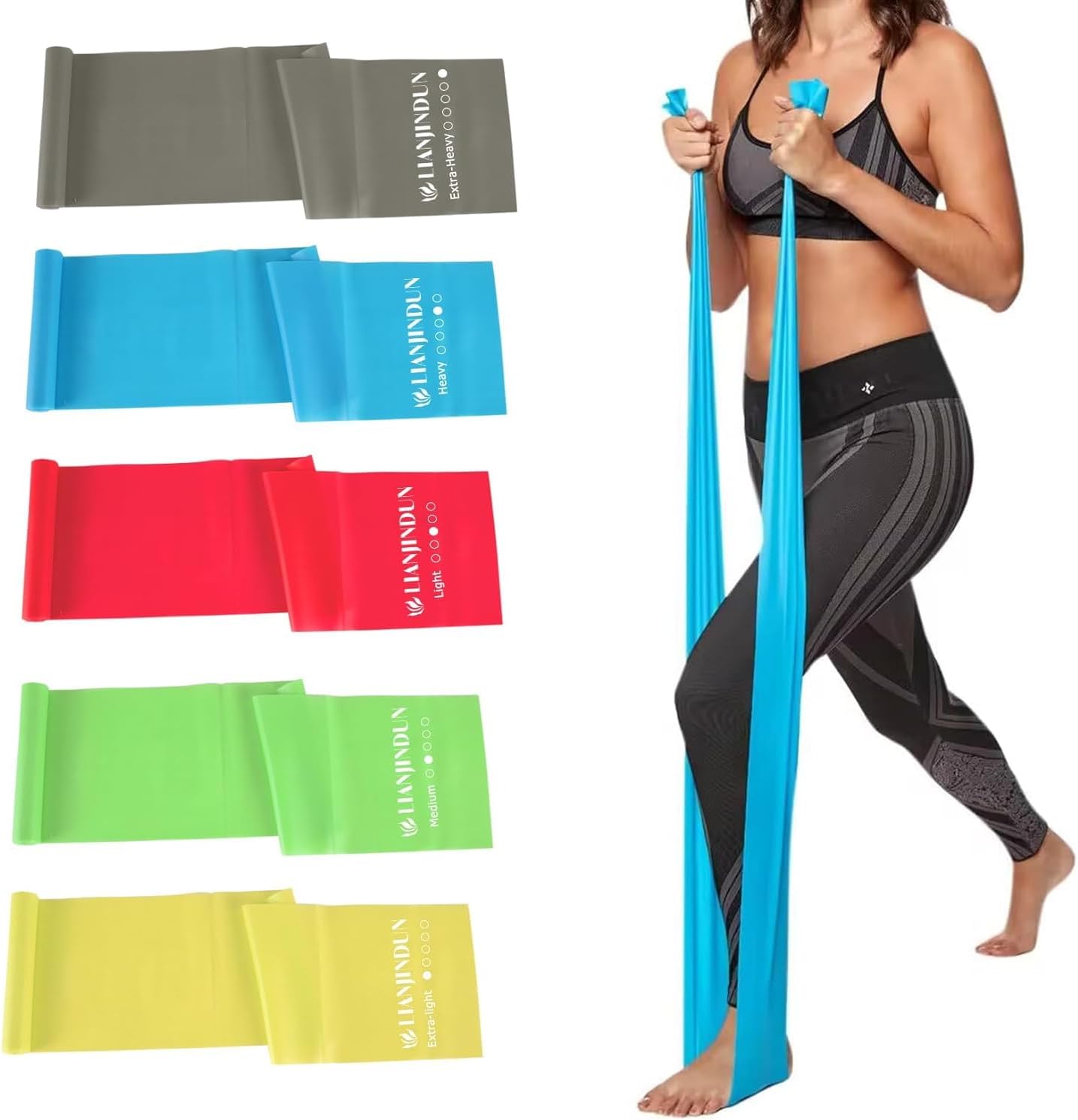 Lianjindun 5-Piece Professional Resistance Bands - Latex-Free, Pilates Workout Bands
