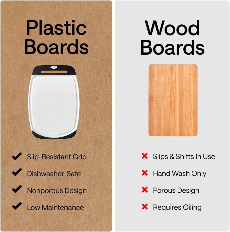 GORILLA GRIP BPA-Free Reversible Kitchen Cutting Board Set of 3, US Designed, Nonporous, Juice Grooves Catch Liquid, Slip Resistant Border, Dishwasher Safe, Durable Large Food Chopping Boards, Black