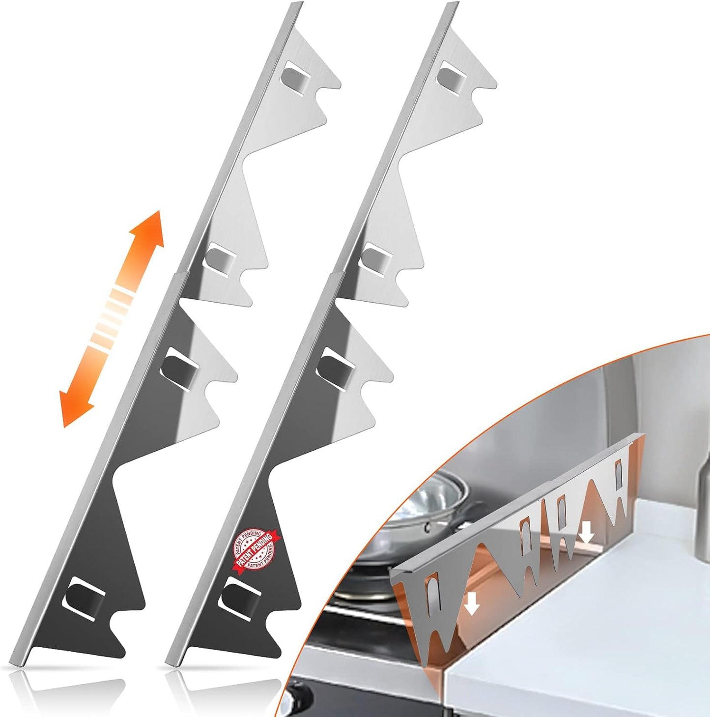 Stainless Steel Stove Gap Covers,Stove Gap Filler, Range Trim Kit, Stove Gap Guards, Heat Resistant and Easy to Clean, Easy retractable Length 13.8" to 27.5", Width 0.79",Black(2PCS)