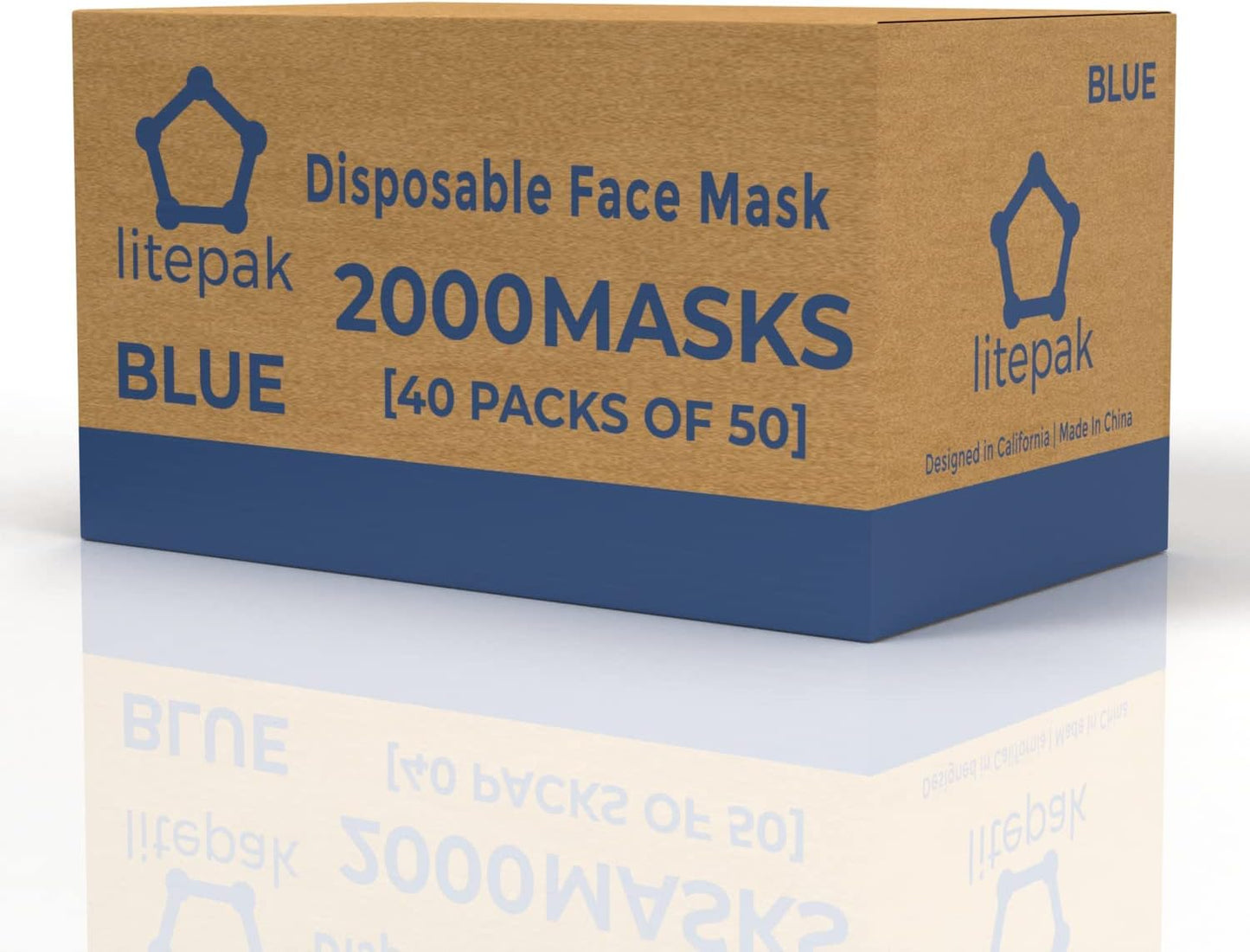 Litepak 2000pcs 3-Ply Black Disposable Face Masks Adult Size