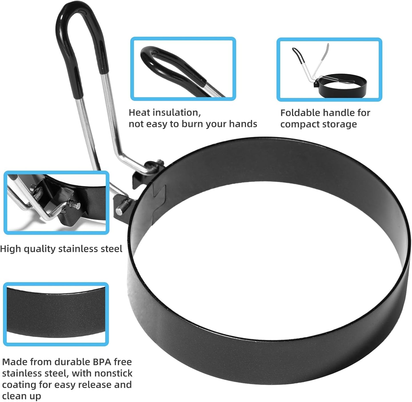 4 Pack 3.5 Inch Nonstick Stainless Steel Egg Rings for Frying Eggs | Round Griddle Cooking Molds with Oil Brush & Egg Separator for Pancake, Egg Sandwich and English Muffin Breakfast Making