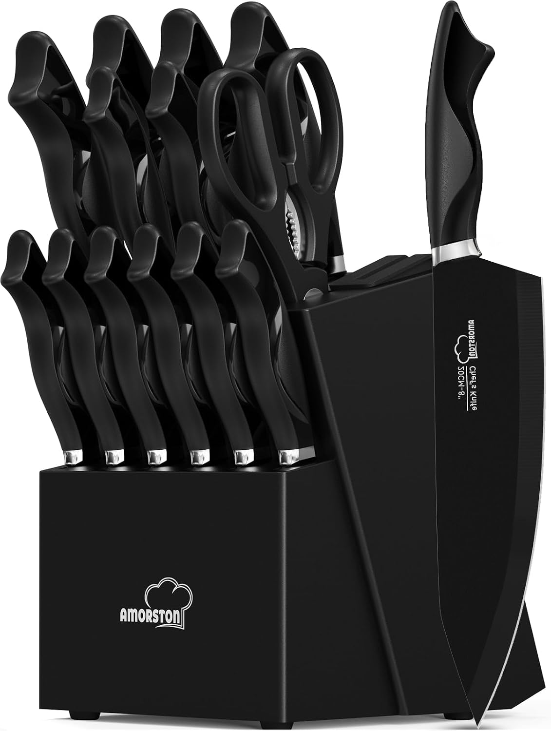 Knife Set, 15 Pieces Kitchen Knife Set with Built in Sharpener, High Carbon German Stainless Steel Knife Block Set, Dishwasher Safe, Fathers Day Gift for Men
