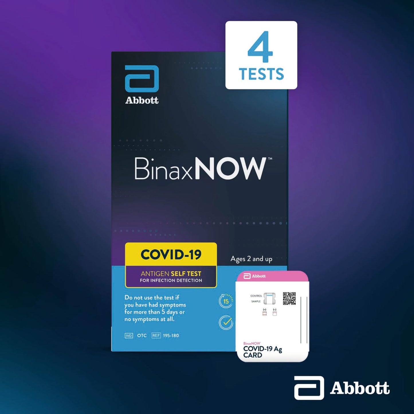 BinaxNOW COVID-19 Antigen Self Test Kit, 1 Pack, 4 Tests, 15-Minute Results