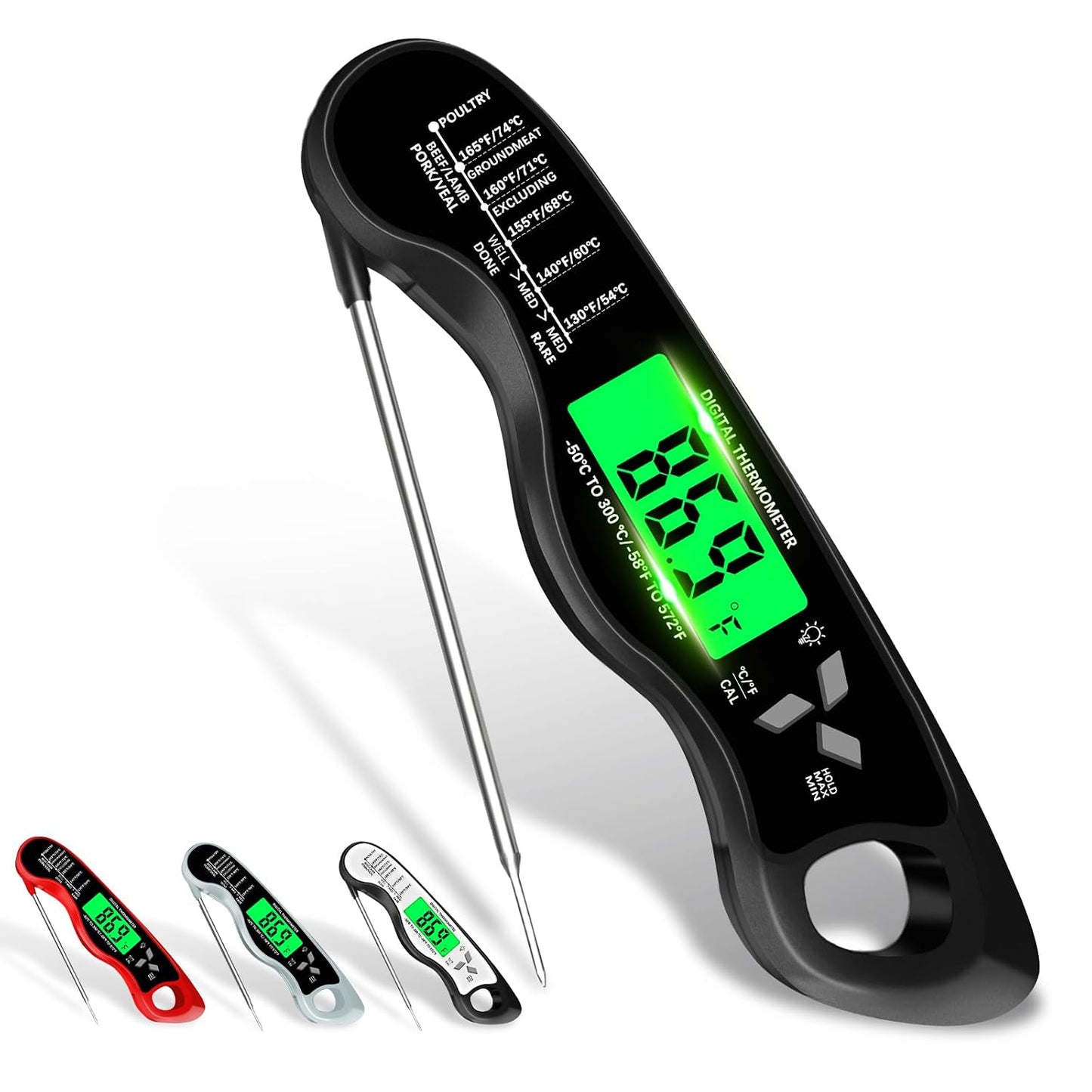 Cooking Thermometer,IP67 Waterproof Meat Thermometer Digital | Backlight,Magnetic attraction,Hold Function,Instant Read,LED screen,for Cooking,Outdoor Grilling