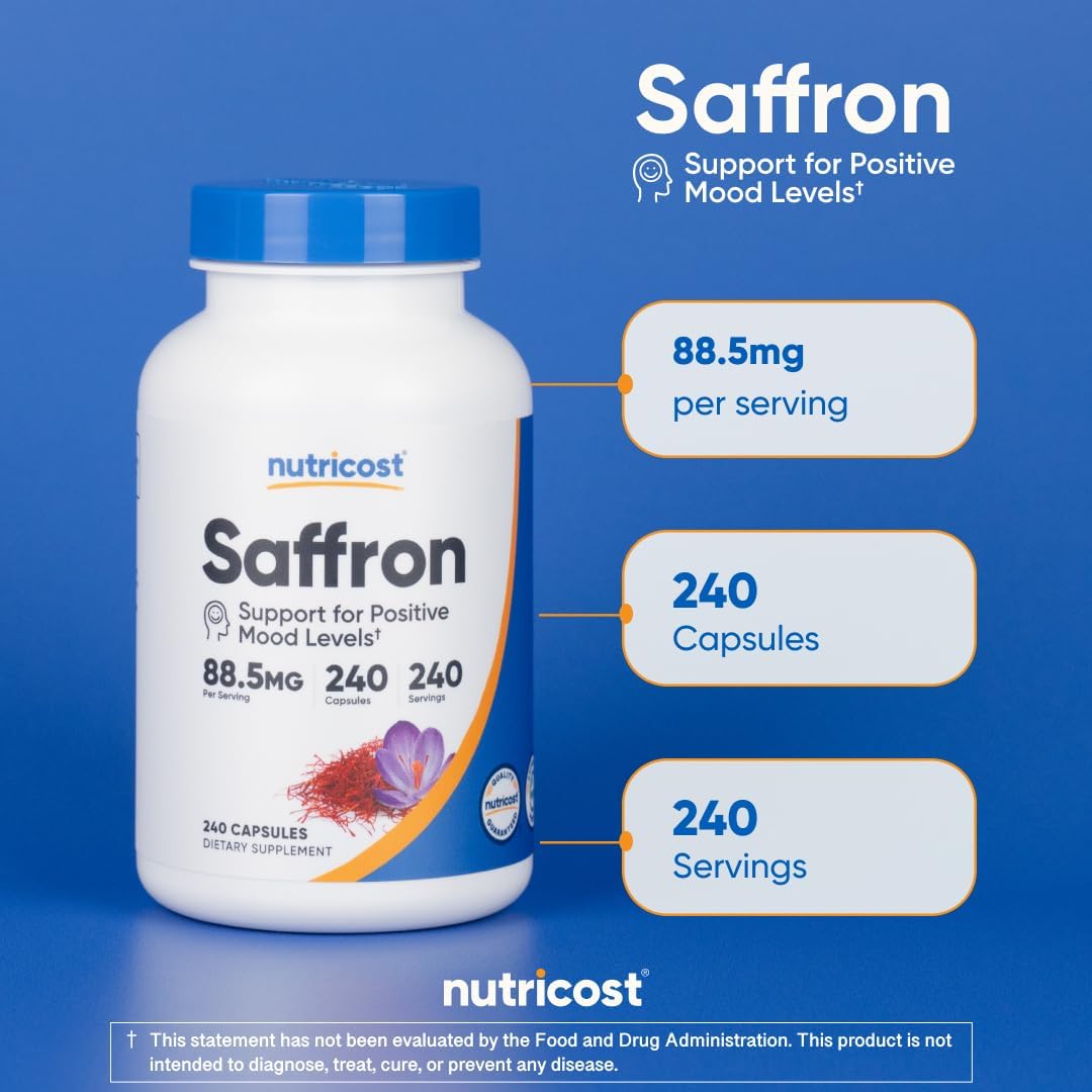 Nutricost Saffron Extract 88.5mg, 240 Veggie Capsules, Non-GMO, Gluten Free