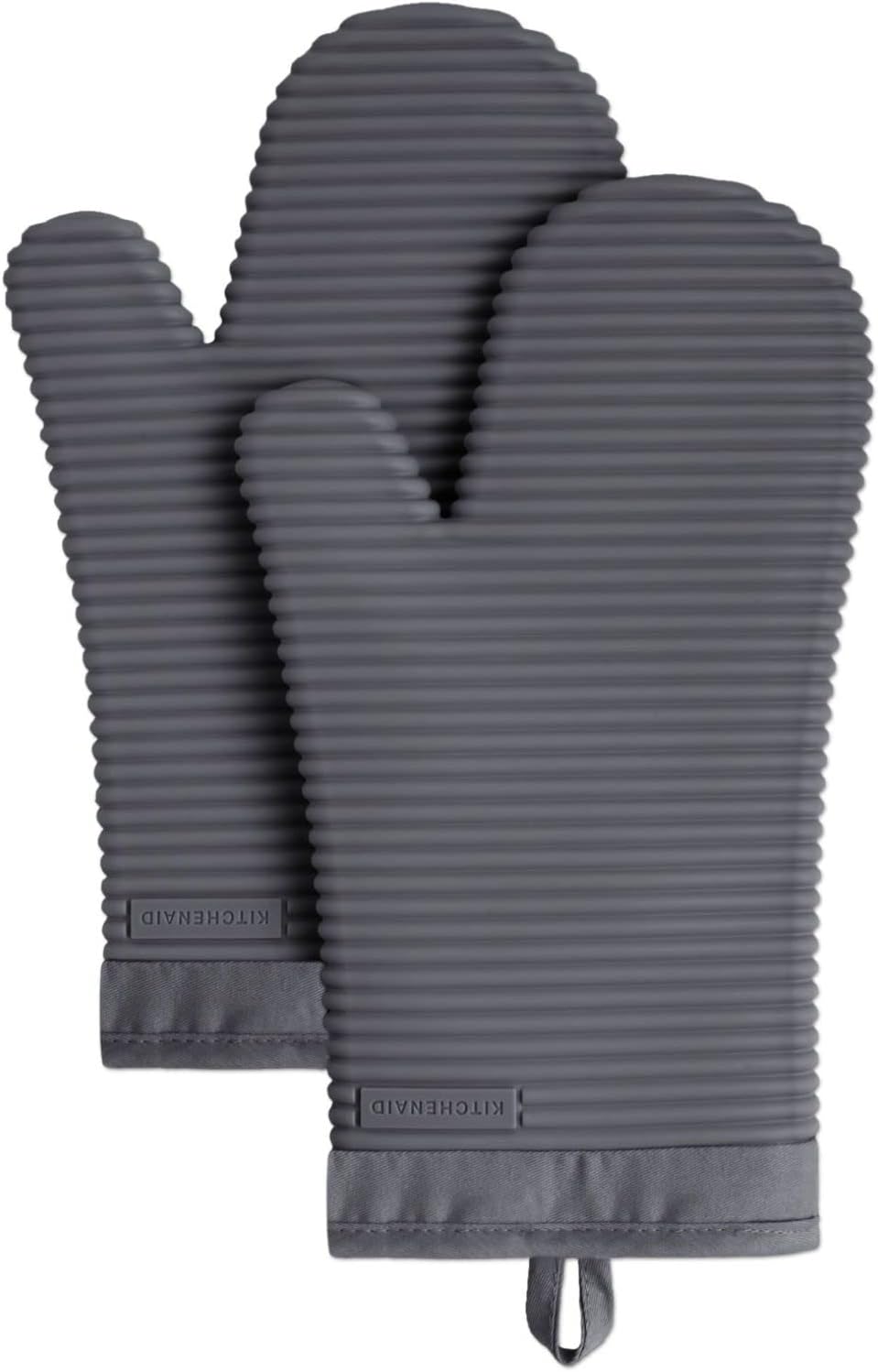 KITCHENAID Ribbed Soft Silicone Oven Mitt 2-Pack Set, 7.5"x13", Milkshake Tan