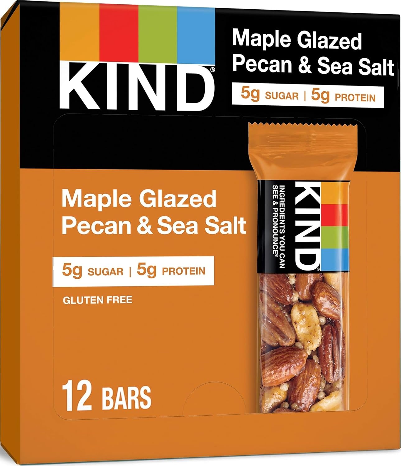 KIND Snack Bars, Caramel Almond & Sea Salt, Gluten Free, Low Sugar, High Fiber, 12 Count