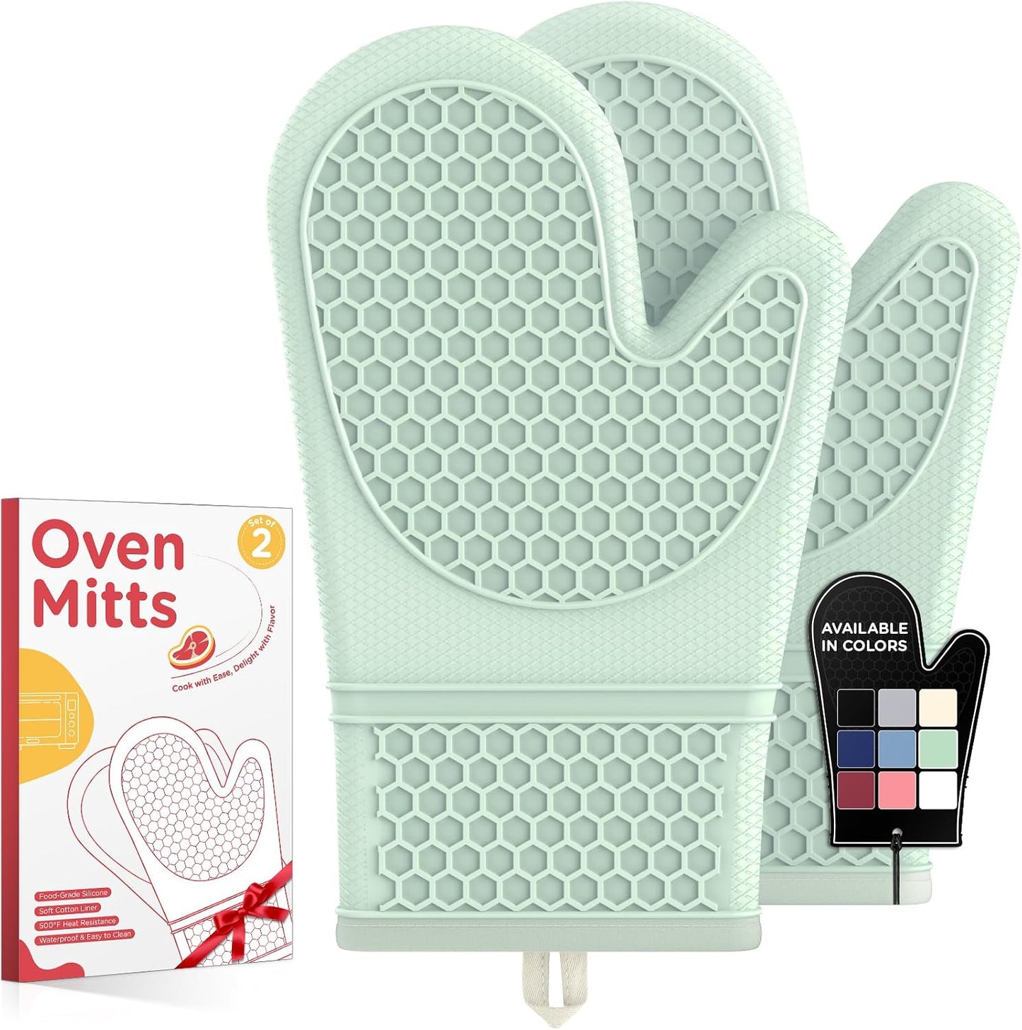 Kitsure Silicone Oven Mitts, Kitchen Gadgets, Apartment Essentials | 2 Pack Oven Gloves with Soft Lining, Non-Slip and Heat Resistant, Great Gift for Cooking, Baking