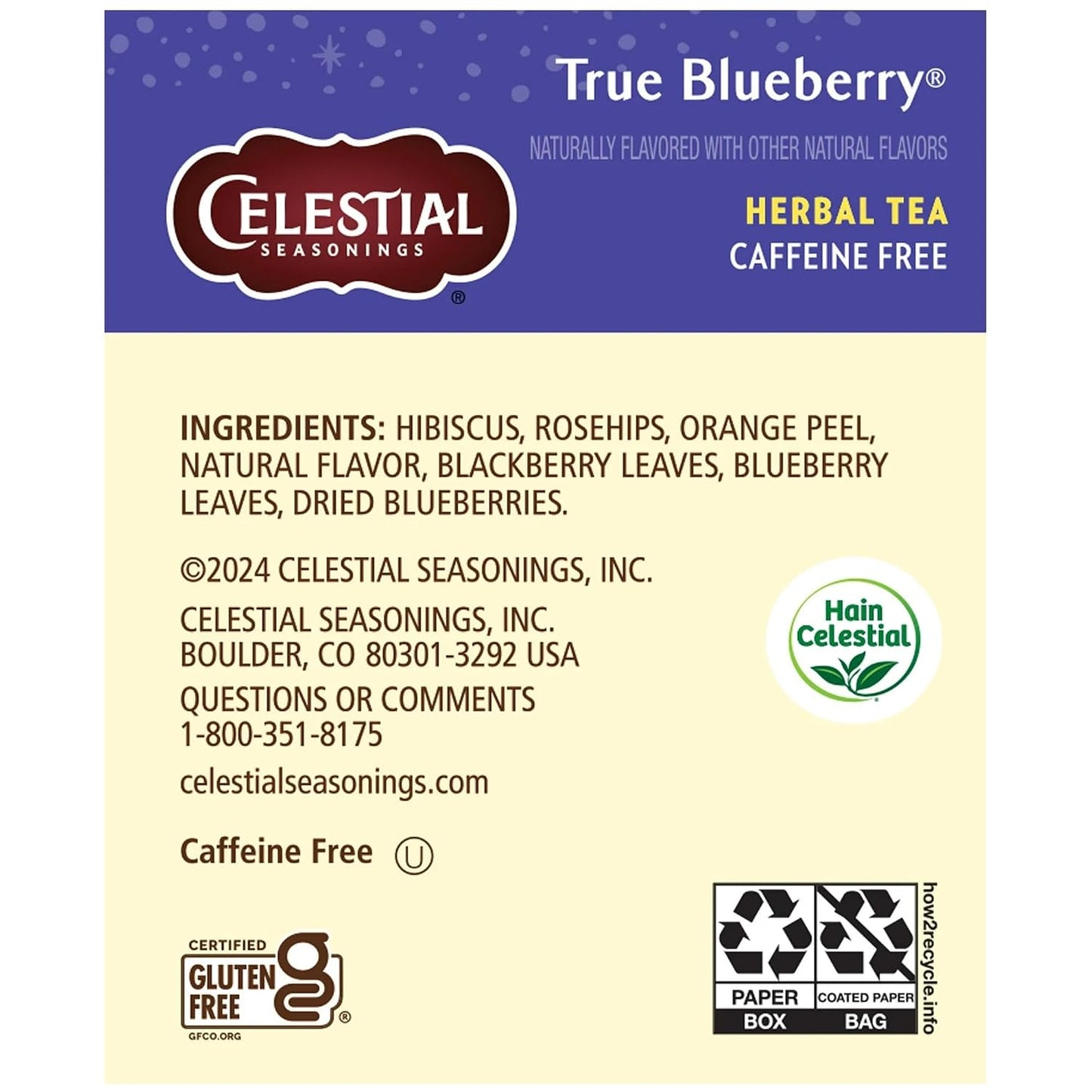 Celestial Seasonings Herb Tea True Blueberry 20 Bag Pack of 2
